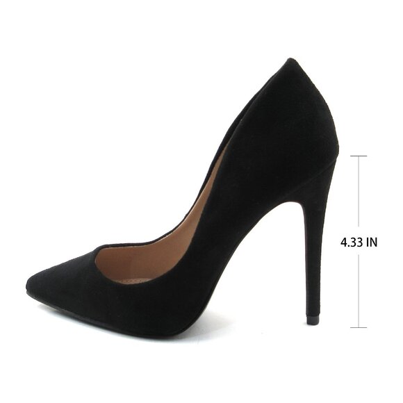 LURNYET BLACK SUEDE Women Pointed-Toe Pumps with Stiletto 4 inch Heels - Picture 3 of 5